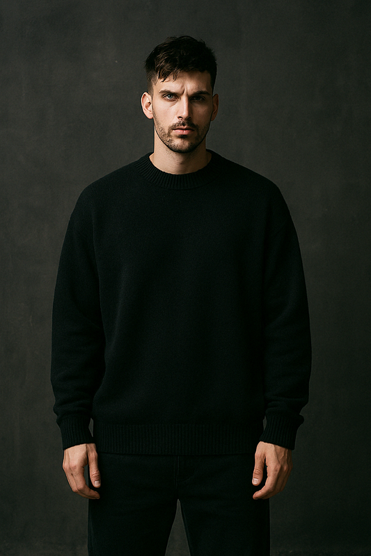 Plain Oversized Sweater - Black